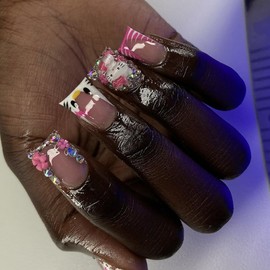 24 PCS Press on Nails French Fake Nails Kitty Cat Fake Nails Flower Fake Nails Short Fake Nails Gifts for Women and Girls (No.91)