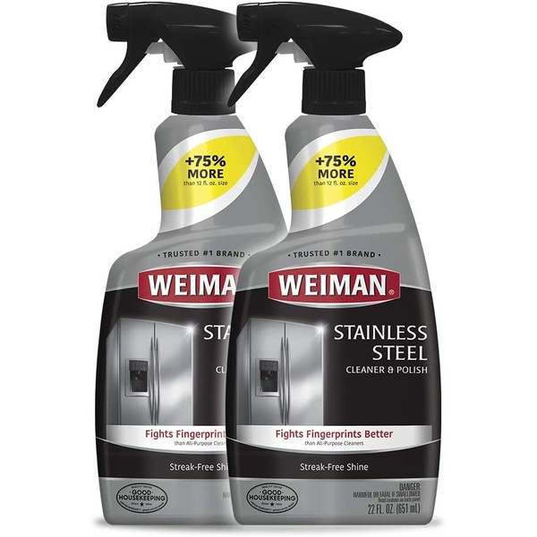 Weiman Stainless Steel Cleaner and Polish - 22 Ounce (2 Pack) - Protects Appliances from Fingerprints and Leaves a Streak-Free Shine for Refrigerator Dishwasher Oven Grill etc - 44 Ounce Total