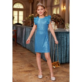 GRACE KARIN Girls Party Dress Fancy Formal Pageant Birthday Princess Fancy Prom Maxi Ruffle Dress Size 8 Sky Blue