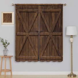 Rustic Barn Door Blackout Curtains for Boy Girl Room Darkening Decor,Brown Wood Grain Wooden Farmhouse Door Bedroom Living Room Home Rod Pocket Thermal Insulated Window Drapes Panel,63x63 Inch