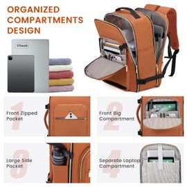 LOVEVOOK 40L Large Travel Backpack for Women Men, 17 Inch Carry on Backpack for Traveling on Airplane, Personal Item Travel Bag Airline Approved, Business Causal Weekender Backpack, Brown Yellow-Black