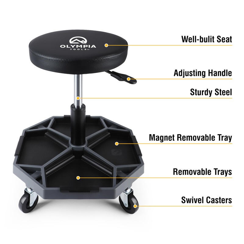 Olympia Tools Adjustable Hydraulic Rolling Mechanics Stool with with Removable