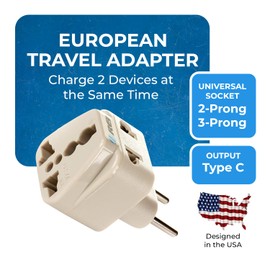 OREI USA to Europe, Turkey, Spain & More (Type C) Travel Adapter Plug - 2 in 1 - CE Certified - RoHS Compliant - 2 Pack - White Color (DB-9C-2PK)
