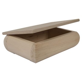 WooDeeDoo Unfinished Raw Wood Keepsake Display Box | 19 x 12 x 6 cm | Vintage Classic Style Cranked Ovoid Wooden Treasure Memory Trinket Chest Jewellery Holder Decorative Gift Case