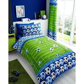 T&A Textiles and Hosiery Ltd Football Goal Shoot Kid Boys Single Bed Duvet Quilt Cover Bedding Set Green Blue