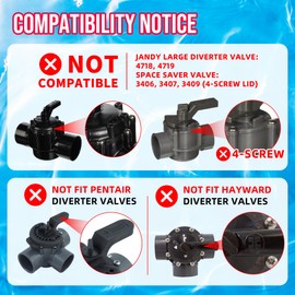 2-Port/3-Port Pool Valve Rebuild Compatible with Jandy 2-way/3-way 4717,4716,4715,1154,1157,2875,2876 Valve and Gray Includes Handle 7433,Diverter Valve 4720,Valve Cover 4606,R0547600 Screws (1 PACK)