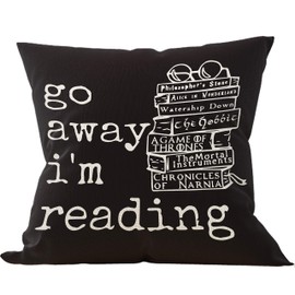 Mancheng-zi Funny Quotes Go Away I'm Reading Throw Pillow Case, Gift for Book Lover Friend, Bedroom Reading Book Club Decor,18 x 18 Inch Black Linen Cushion Cover for Sofa Couch Bed