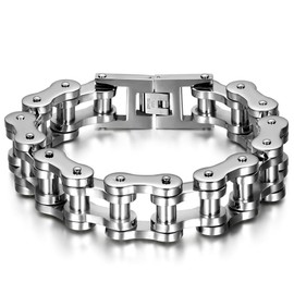 JewelryWe Men's Bike Chain Bracelet: Bold Chunky Stainless Steel Bicycle Link Wristband Biker Bracelets for Men