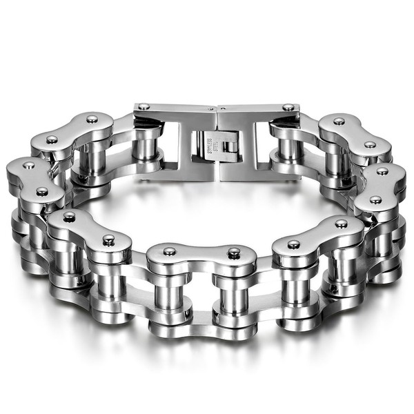 JewelryWe Men's Bike Chain Bracelet: Bold Chunky Stainless Steel Bicycle