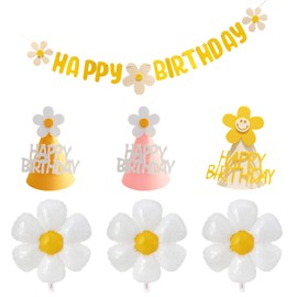 Daisy Balloons,Baby Shower Decoration Banners,Happy Birthday Cone Party Hats, Birthday Party Decorations for Girls Boys