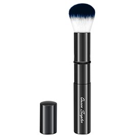 Brocha de maquillaje Kabuki retráctil, cepillo para colorete facial, cepillo portátil para polvo con tapa para base, color, resaltado, contorno, rubor, impecable, cosméticos en polvo