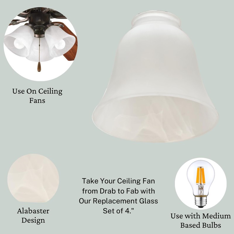 LIGHTACCENTS 4-Pack Ceiling Fan Light Covers -white Alabaster Glass Shade