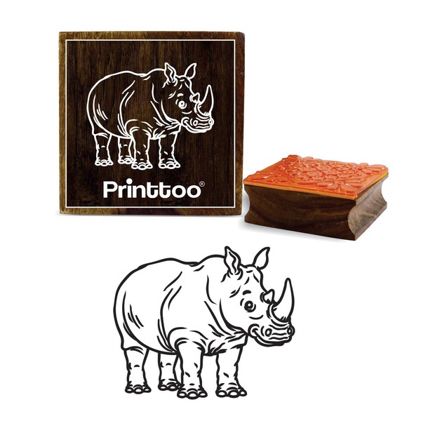 Printtoo Card Making Rhino Pattern Brown Square Wooden Rubber Stamp