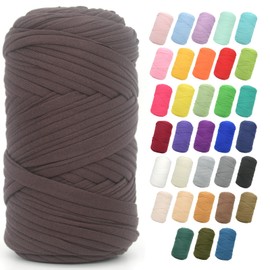 400G Tshirt Yarn for Crocheting,Coffee Brown T Shirt Chunky Elastic Fabric Thick T-Shirt Crochet Yarn for Beginners Crocheting Hand Knitting Bag/Basket/Coasters/DIY Crafts/Home Decor