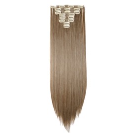 23" Long Straight Clip in Hair Extensions Full Head 8Pcs 18Clips Ombre Colorful Synthetic Hair Clip in Hairpiece Ash Brown mix Bleach Blonde