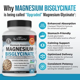 Magnesium Bisglycinate 100% Chelate No-Laxative Effect - Maximum Absorption & Bioavailability, Fully Reacted & Buffered - Healthy Energy Muscle Bone & Joint Support - Non-GMO Project Verified - 90 ct
