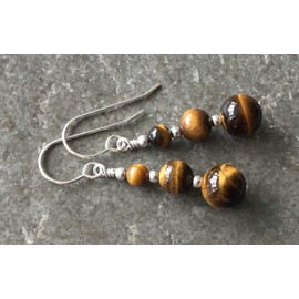 Tiger's Eye Gemstone & Sterling Silver Drop Earrings with Gift Box
