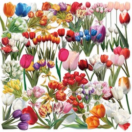 Transparent Tulip Stickers - 50PCS Fashionable Clear PET Flower Stickers for Water Bottles, Scrapbooking, Journaling (DIY Craft & Home Decor) - Floral Aesthetic Waterproof Vinyl Decals