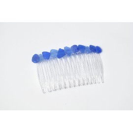 Genuine Cobalt and Cornflower Blue Sea Glass Hair Comb