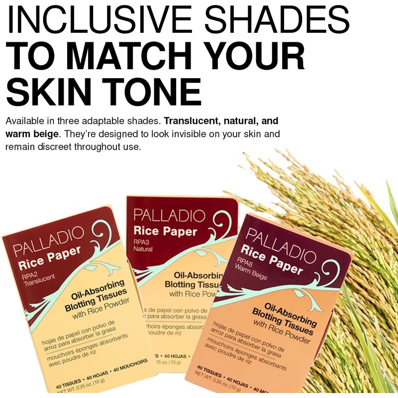 Palladio Papeles Faciales de Arroz para Piel Grasa, Hojas Absorbentes