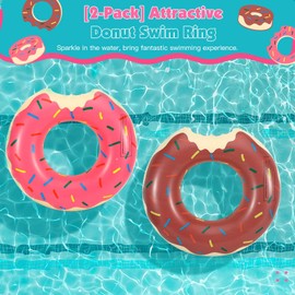 HeySplash Inflatable Swim Rings, 2 Pack Summer Swimming Pool Float Ring Funny Beach Floatie Swim Party Toys, Donut Shape Swim Float Tube Pool Tubes for Fun Water Activities, Dark Pink + Brown