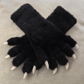 SCLMRO Kigurumi paws & Fursuit paws, kig Ver, Black Furry Costume Gloves with White Claws, Cosplay Paw Gloves (Black)