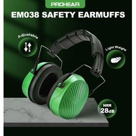 PROHEAR 038 Ear Protection Safety Earmuffs for Mowing, 28dB Noise Reduction Passive Hearing Protector, Compact Foldable Headset for Shooting Construction Power Tools, Green