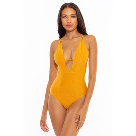 Becca by Rebecca Virtue Women's Elizabeth Plunge One Piece Swimsuit Gold S
