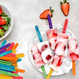 Gatuida 100 Pcs Colored Popsicle Sticks, 5.9 x 0.66 Inch Wooden Craft Sticks with Holes, Multi-Color Dessert Sticks for DIY Crafts, Kitchen Use