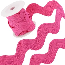 GORGECRAFT 30mm Rick Rack Trim Ric Rac 5 Yards Sewing Rickrack Lace Wave Ribbon Zig Zag Wave Bending Lace Trim Hot Pink S Shaped Woven Fabric with Spool for Sewing DIY Crafts