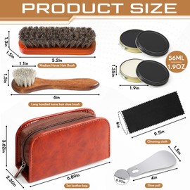 Wovnet 7 Pcs shoes shine kit Shoe Polish Kit Includes Black and Neutral Shoe Polish, Leather Shoe and Boot Care Brush, Metal Shoe Pull, with Microfiber Cloth and PU Leather Storage Bag