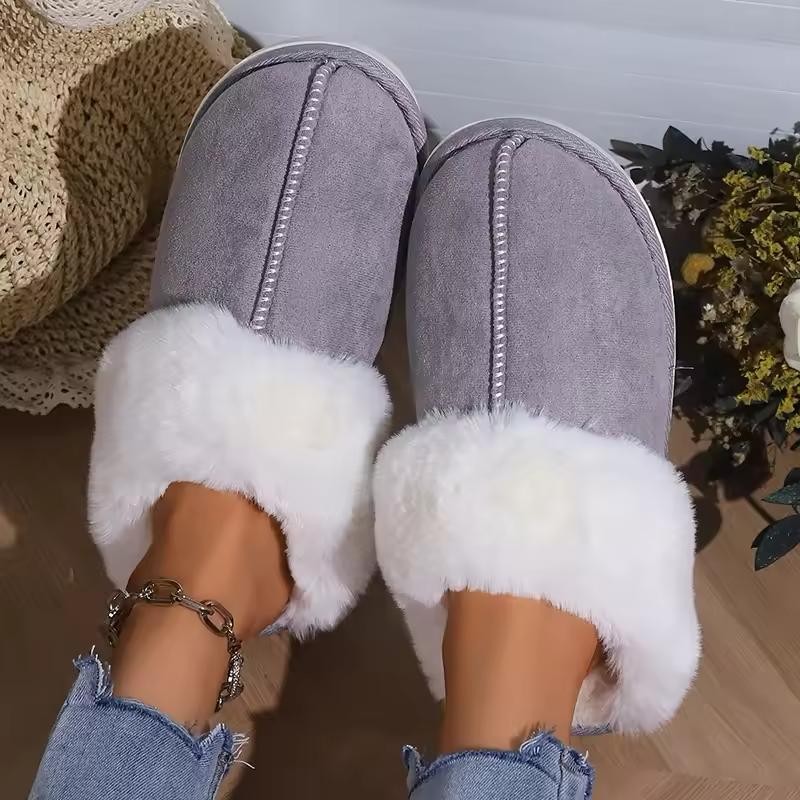 Faux Suede Fur Slippers for Women – Warm Plush Lining