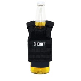 USA US American Flag Tactical Patriotic Tactical Vest Beer Military Bottle Can Cooler Keeper Holder Sleeve Beverage Carrier (T99 - Regular, Sheriff Black)