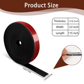 Neoprene Rubber Strips, 1/2" Wide X 1/16" Thick X 115" Long Adhesive Solid Rubber Strips Sheet, Rolls & Strips Gasket Strip with Adhesive Backing for Crafts, DIY, Warehouse Floor, Liner, Seal