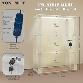NONEMEY Acrylic Display case with Lock,3 Tier Lockable Security Display Case, Dustproof Protection Countertop Organizer Box for Collectibles (3Tier 12×5.9×16inch；30.5×15×41cm)