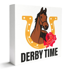 Horse Decor Wooden Box Sign, Funny Horse Decoration for Office Home Desk Kentucky Derby Decoration, Rider Horse Lover Gifts for Women Girls Men, Horse Mom Horse Dad Horse Owner Gifts, Derby Time