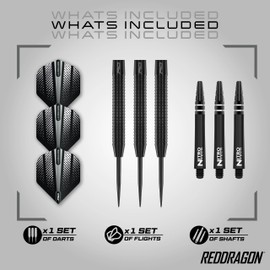 RED DRAGON Razor Edge Black Darts Set – 85% Tungsten Professional Steel Tip Darts | 20g, 22g, 23g, 24g, 26g, 28g | Pro Dart Set with Flights & Shafts