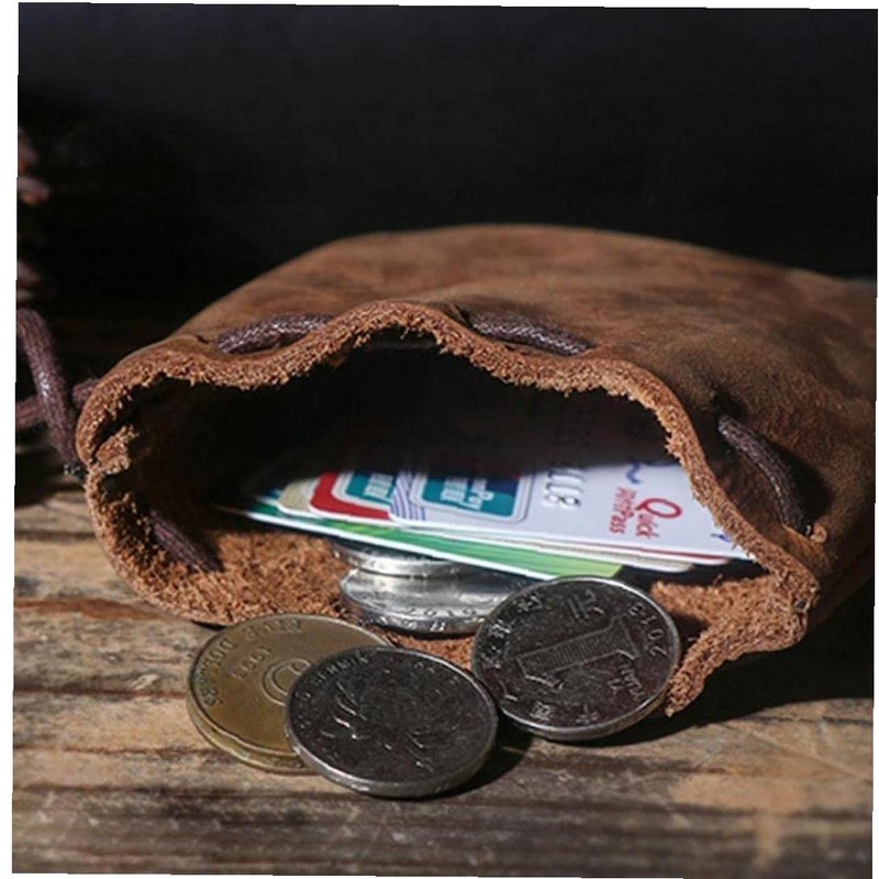 Vintage Leather Drawstring Bag Money Pouch Coin Purse Purse Purse