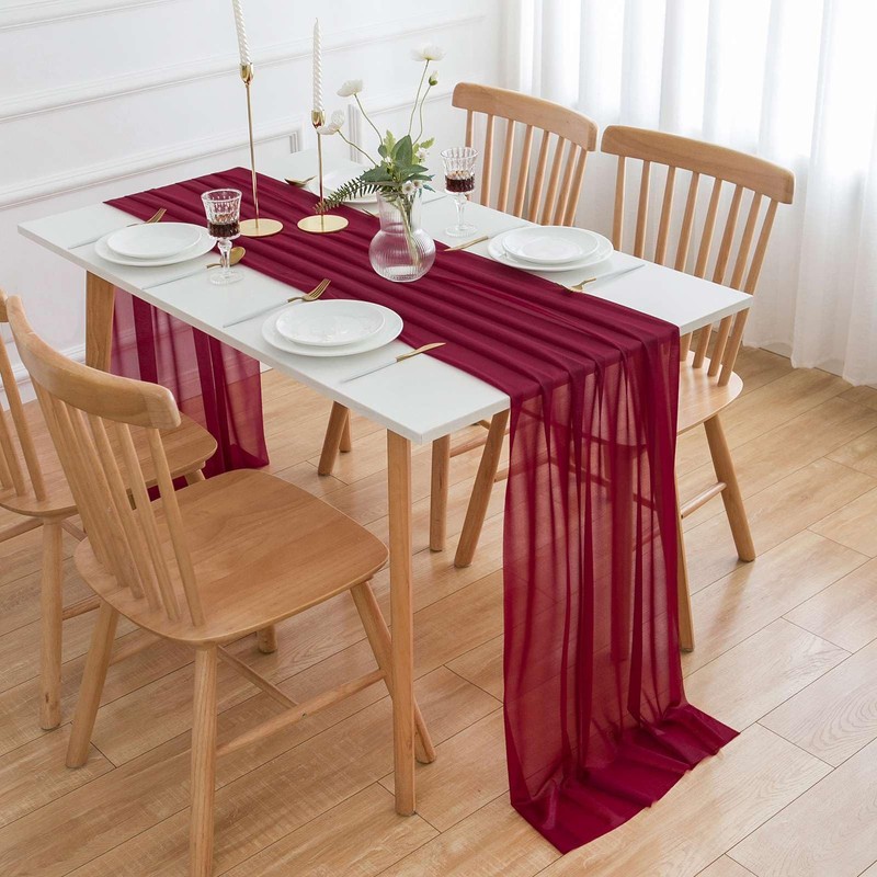 AOKSUNOVA Table Runner Chiffon Bordeaux Red 70 x 400 cm