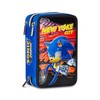 Seven Sonic Pencil Case for School with 3 Zips, Red,