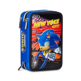 Seven Sonic Pencil Case for School with 3 Zips, Red, Triple Compartment with Pens, Pencils, Paints, Accessories Backpack, Primary Schools, Kids, Red, Modern