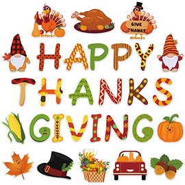 78 Pcs Happy Thanksgiving Classroom Bulletin Board Happy Fall Pumpkin Leaves Turkey Cutouts with 140 Pcs Glue Points for Classroom Autumn Harvest Thanksgiving Party Decorations