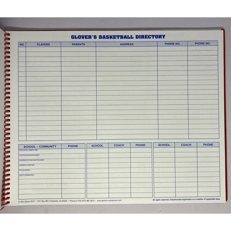 Glover's Short Form 35 Game Basketball Score Book