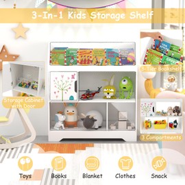 Costzon Kids Bookshelf and Toy Storage Organizer, Multifunctional Children’s Bookcase with 3 Tier Montessori Shelf, Toddler Book and Toy Storage Cabinet for Playroom, Bedroom, Nursery (White Tree)