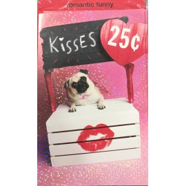 American Greetings Happy Valentine’s Day, Pug 25 Cents Kissing Booth, Romantic Funny, Greeting Card