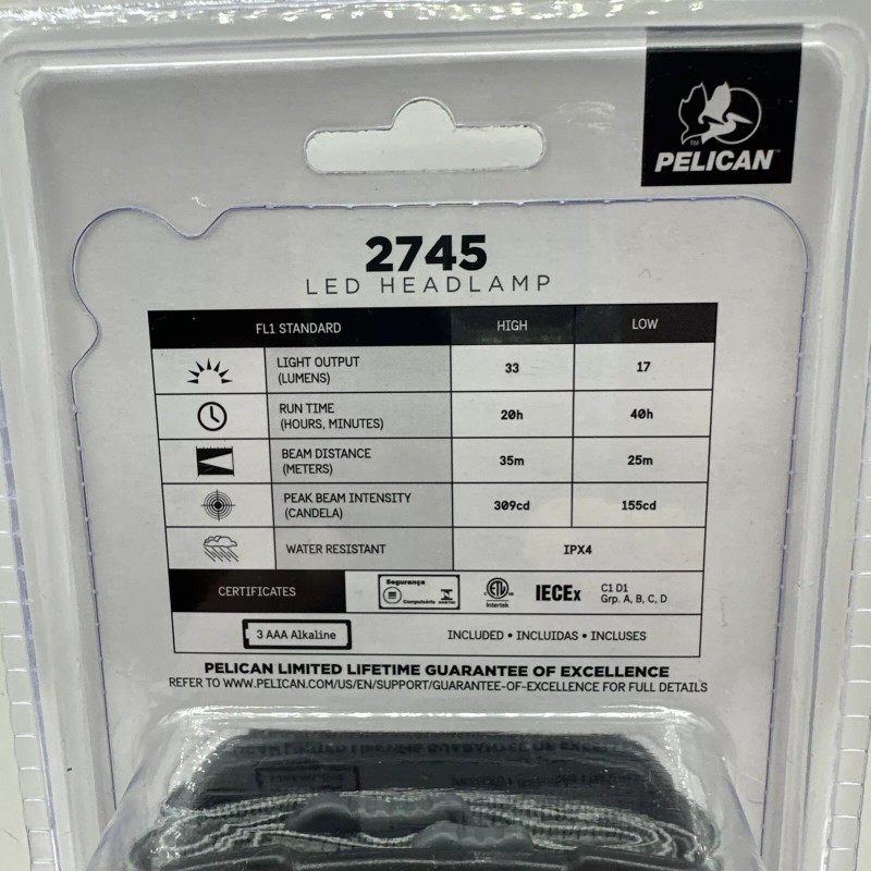 Pelican 2745 Headlamp Head Light Flashlight Black Brand New