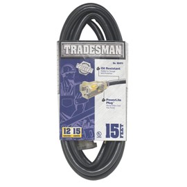 Woods Heavy Duty Extension Cord - 12/3 Gauge - Oil Resistant SJTOW Jacket - Black Cord - Indoor/Outdoor Use - UL Listed - Durable Garage & Workshop Cord - 15 Foot Length