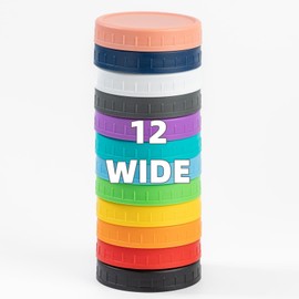 Bedgeta 12 Wide Mouth Mason Jar Lids with Silicone Ring,Thickened Leak-proof Lids Fit Ball,Kerr and More, Canning Lids, 86mm Plastic Mason Jar Lids