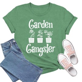 TIEEI Garden Shirts for Women Plant Lover Gardener T-Shirt Garden Gangster Tee Top Green