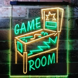 Game Room Pinball Man Cave Dual Color LED Neon Sign Green & Yellow 8.5" x 12" st6s23-i3128-gy